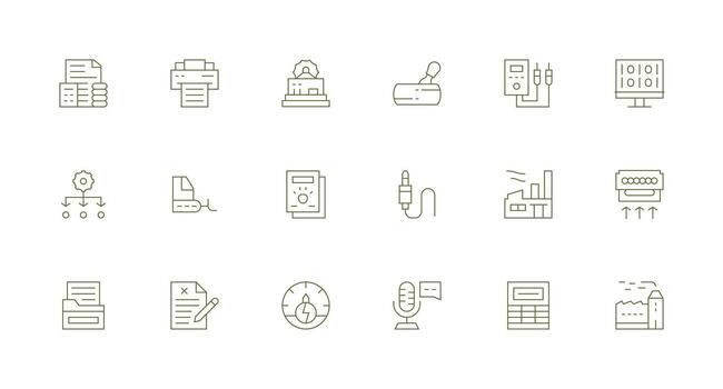 Output Design Icons featuring 18 in Minimal Line Style Clean Icon Set Icon Pack for UI Projects vector