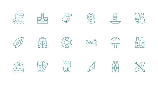 Ocean Design Icons featuring 18 in Minimal Line Style Multi-Purpose Icon Pack for Templates vector