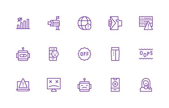 Offline Visual Pack containing 15 Regular Line Icons Icon Pack for UI vector