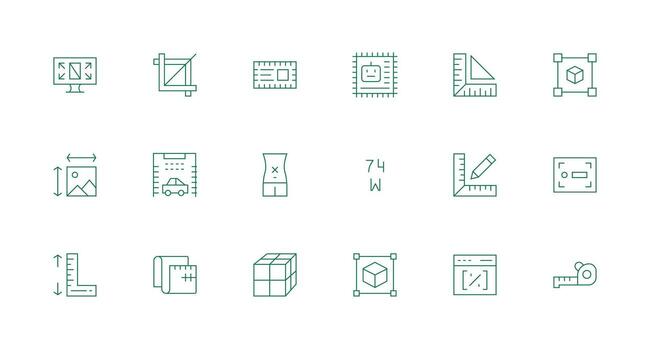 18 Minimal Line Icons for Dimensions Graphics Neutral Style Icons for Any Project vector