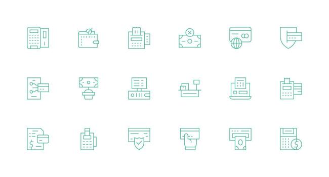 Credit Card Visual Pack containing 18 Minimal Line Icons All Device Compatible Icon Set vector