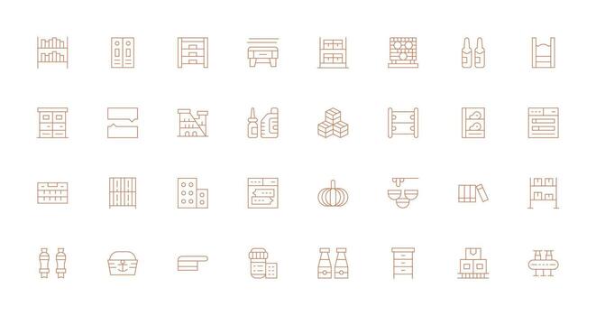 Containers Icon Collection with 32 Thin Line Designs Organized Glyph Icons for Fast Design vector