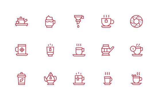Tea Icon Set with 15 Regular Line Graphics Multi-Purpose Icon Set vector