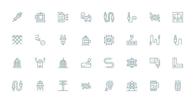 Wire Design Icons featuring 32 in Thin Line Style Light Icon Series vector