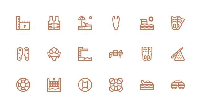 Strong Stroke Line Icons from Pool Set with 18 Vectors Layout Icon Collection