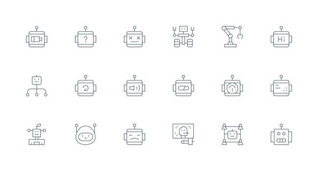 Robot Icon Collection with 18 Minimal Line Designs High-Resolution Icons for Any Platform vector