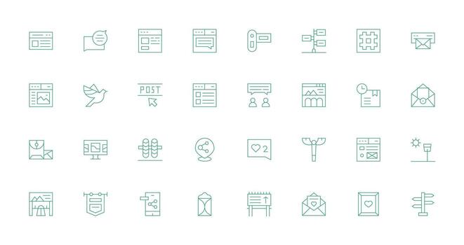 32 Thin Line Style Icons from Post Collection Customizable Icon Series for Mobile Screens vector