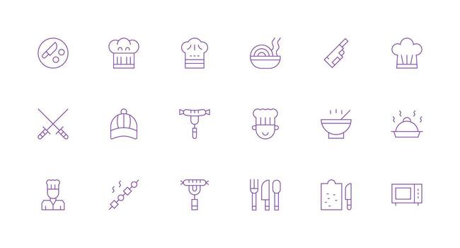 Cook Design Icons featuring 18 in Minimal Line Style Light Icon Series vector