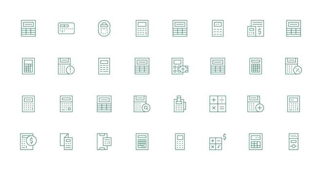 Calculator featuring 32 Icons in Thin Line Design UI-Ready Icon Collection vector
