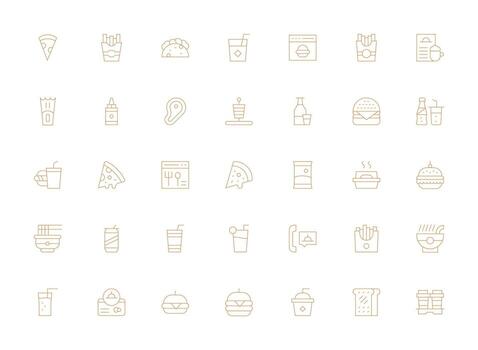 Fast Food Icon Collection with 35 Light Line Designs Neatly Designed Icons for Web Platforms vector