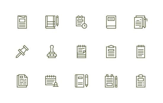 memorándum diseño íconos presentando 15 en regular línea estilo aplicación icono paquete vector