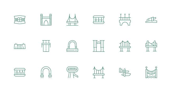 Bridge Icon Set with 18 Minimal Line Graphics Design Icon Pack vector
