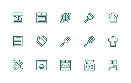 Bake Design Icons featuring 15 in Regular Line Style Creative Icon Set vector