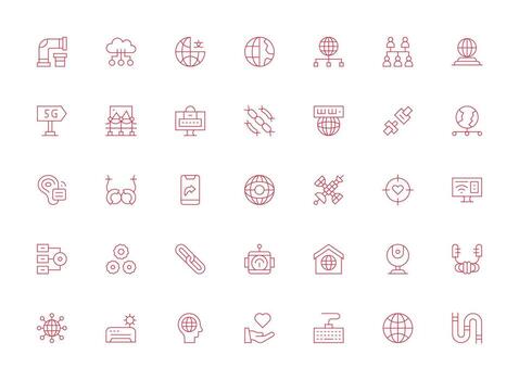 conexión presentando 35 íconos en ligero línea diseño icono colección conjunto vector