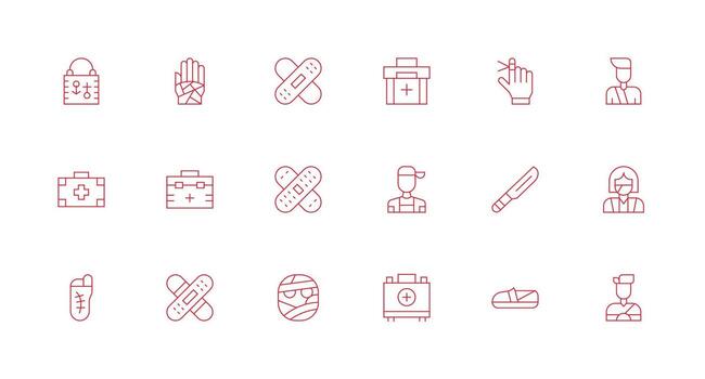 Bandage including 18 Minimal Line Illustrations Sharp Icons for Presentations vector