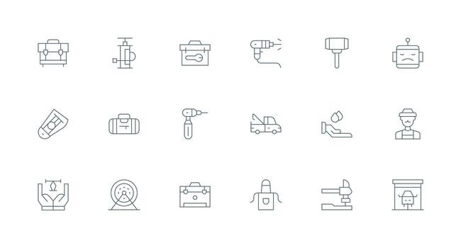 18 Mechanic Icons in Minimal Line Aesthetic Functional Icon Series vector
