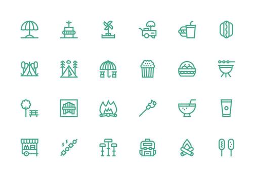 24 Thick Line Line Vectors for Picnic Theme UI and UX Focused Icon Collection