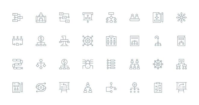 32 Thin Line Vectors for Flowchart Theme Web Icon Collection