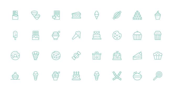 Treat Design Icons featuring 32 in Thin Line Style Organized Icon Pack for Quick Access vector