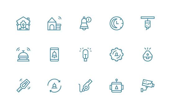 Alarm featuring 15 Icons in Regular Line Design Interface Icons for Daily Use vector
