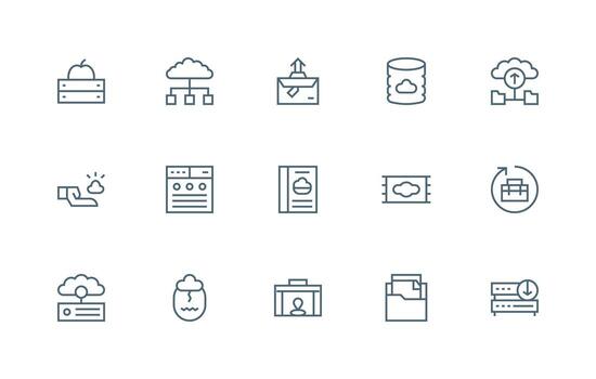 Online Storage Icon Collection with 15 Regular Line Designs Neutral Style Icons for Any Project vector