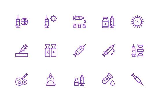 15 Regular Line Designs for Vaccine Icons Minimal Icon Set for Interface Projects vector