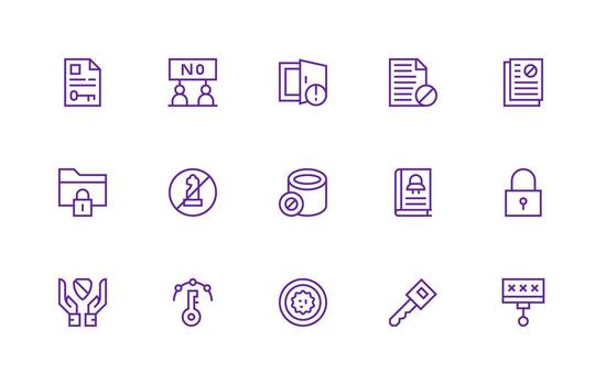 15 Regular Line Vectors for Restricted Access Theme Icon Set for Web