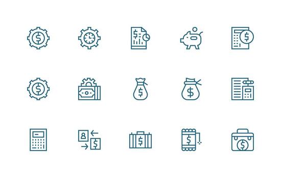 Budgeting Visual Pack containing 15 Regular Line Icons Dashboard Icon Series vector
