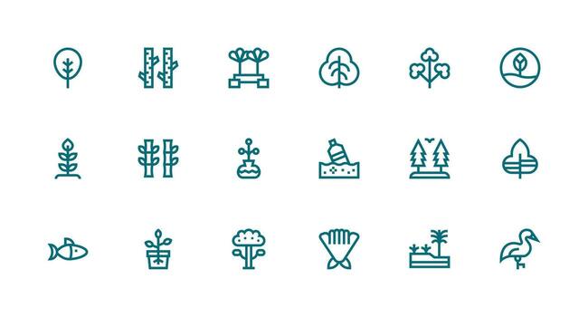 18 Strong Stroke Line Icons for Ecosystem Graphics Organized Glyph Icons for Fast Design vector