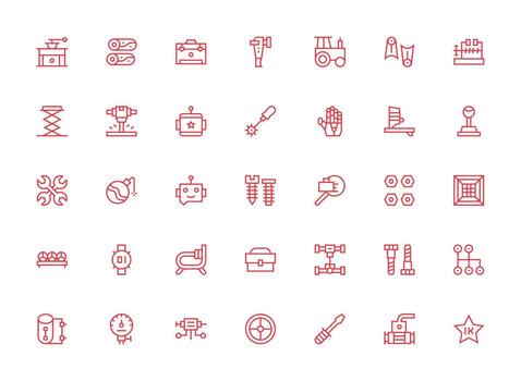 Mechanical featuring 35 Icons in Regular Clean Line Design Creative Icon Set vector