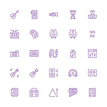 25 Icons for Music in Medium Stroke Outline Format Minimal Icon Set for Interface Projects vector