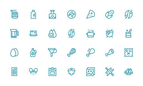 Ingredient Visual Pack containing 28 Bold Line Icons Multi-Purpose Icon Pack for Templates vector