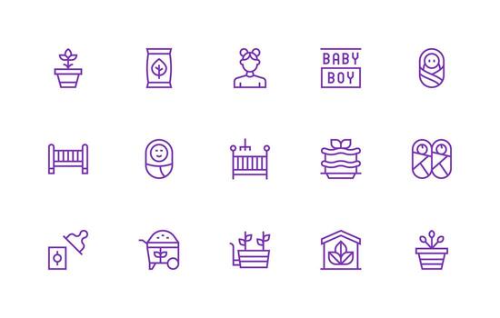 Regular Line Style Nursery Icons with 15 Vectors Light Icon Series