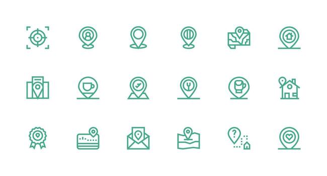 geolocalización icono conjunto con 18 fuerte carrera línea gráficos básico icono serie vector