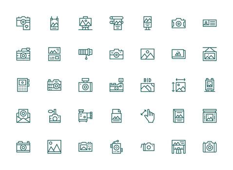35 Regular Clean Line Style Icons from Photo Collection Pixel Perfect Icons for Modern Apps vector