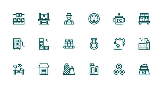 Manufacturing featuring 18 Icons in Strong Stroke Line Design Clear and Concise Icon Set Collection vector