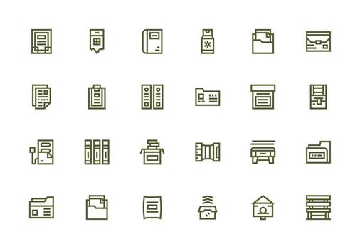 24 Thick Line Line Designs for File Cabinet Icons Web and App Icon Pack Collection vector