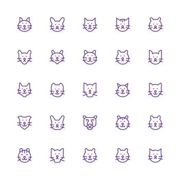 Feline Set with 25 Medium Stroke Outline Icons Clean Icon Set Icon Pack for UI Projects vector
