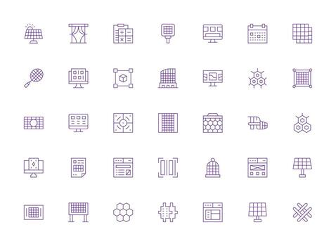 cuadrícula icono colección con 35 ligero línea diseños de múltiples fines icono paquete para plantillas vector