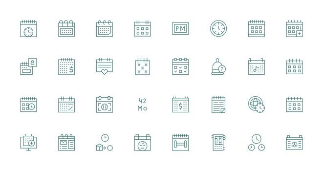 Thin Line Icons from Calendar Set with 32 Vectors Clear and Concise Icon Set Collection