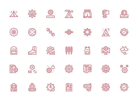 Gear Visual Pack containing 35 Regular Clean Line Icons Icon Pack for UI vector