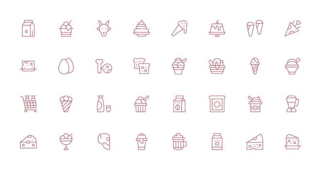 32 Icons for Dairy in Thin Line Format Complete Icon Bundle for Web Design vector