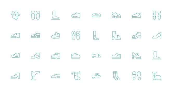 32 Thin Line Icons for Footwear Graphics Responsive Icon Set for Flexible Layouts vector