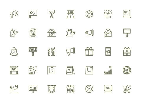 Promotion Visual Pack containing 35 Regular Clean Line Icons Functional Icon Series vector