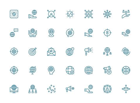 35 Outreach Icons in Regular Clean Line Aesthetic Clean Icon Collection for Web Use vector