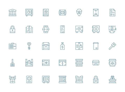 35 Light Line Style Icons from Vault Collection Multi-Purpose Icon Pack for Templates vector
