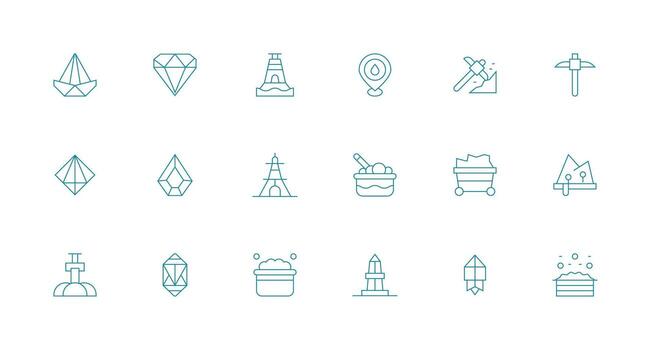 Mineral Icon Collection with 18 Minimal Line Designs Style Icon Set vector