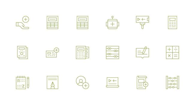 Add Icon Set with 18 Minimal Line Graphics Simplified Icon Pack for Visual Tools vector