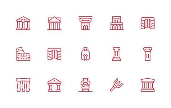 Roman Icon Set with 15 Regular Line Graphics Line Icon Collection vector