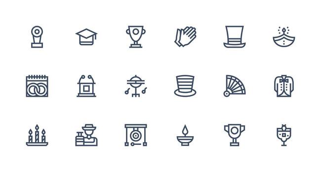 18 Strong Stroke Line Style Icons from Ceremony Collection UI-Ready Icon Collection vector